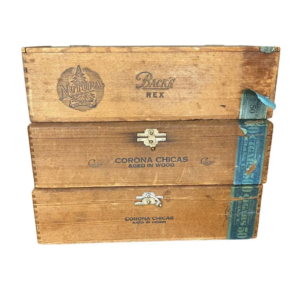 Vintage 1930 Wood Cigar Box X3 Nutura Cedarap Corona Chicas Backs Rex JB Back Co